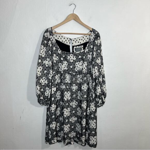ANTHROPOLOGIE by Jane Black White Textured Floral Babydoll Dress Size 16 - Picture 4 of 16